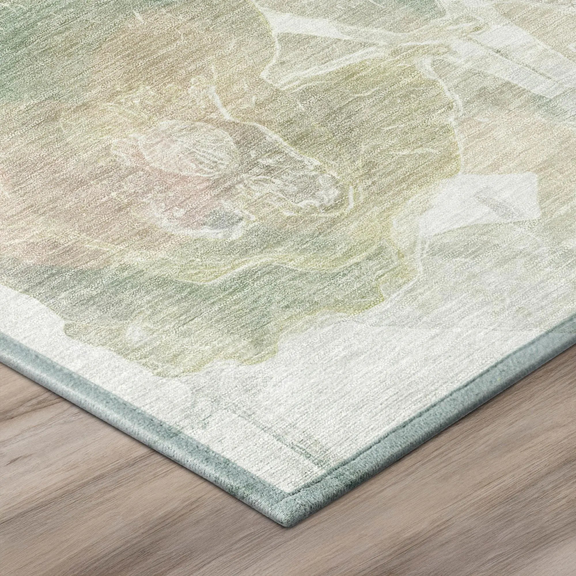 8' X 10' Sage And Green Botanical Leaves Washable Indoor Outdoor Area Rug Homeroots Outdoor