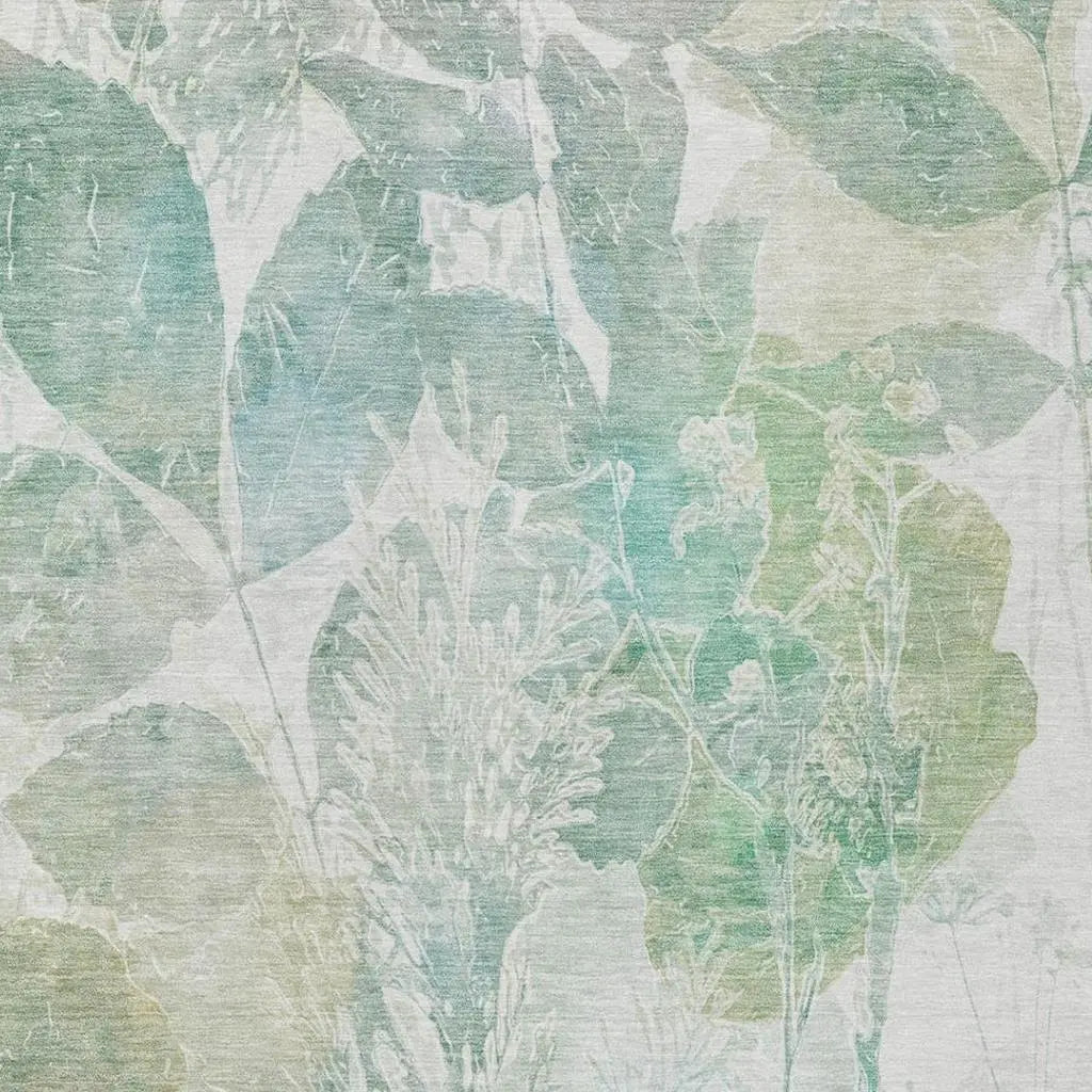 8' X 10' Sage And Green Botanical Leaves Washable Indoor Outdoor Area Rug Homeroots Outdoor