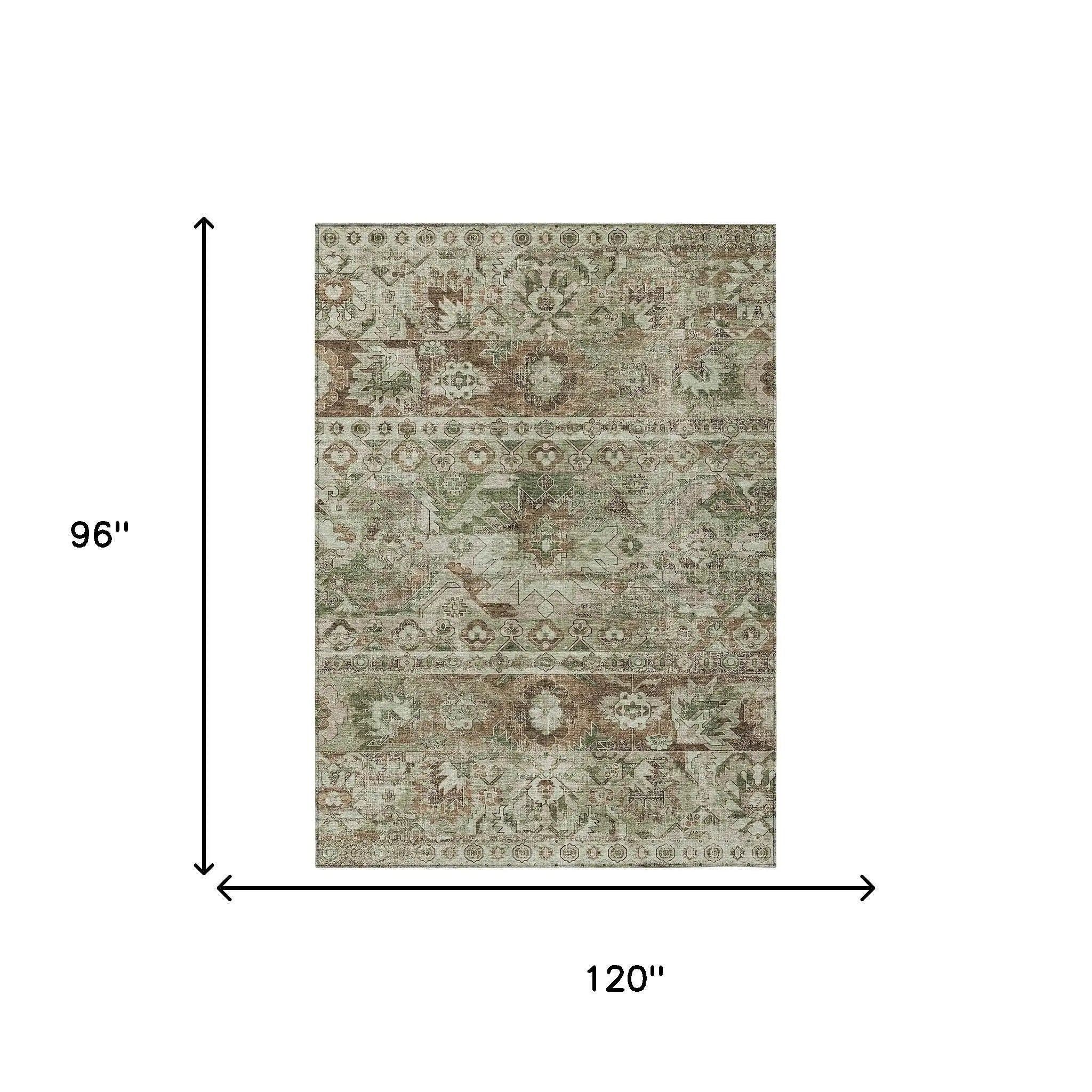 8' X 10' Sage And Green Cactus Washable Indoor Outdoor Area Rug Homeroots Outdoor