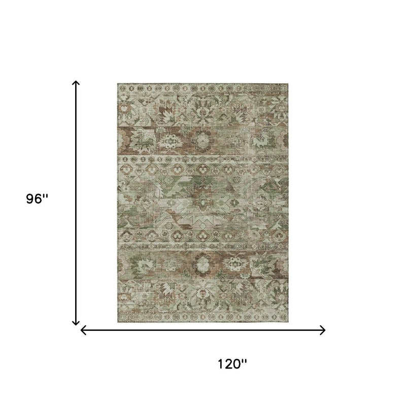 8' X 10' Sage And Green Cactus Washable Indoor Outdoor Area Rug Homeroots Outdoor