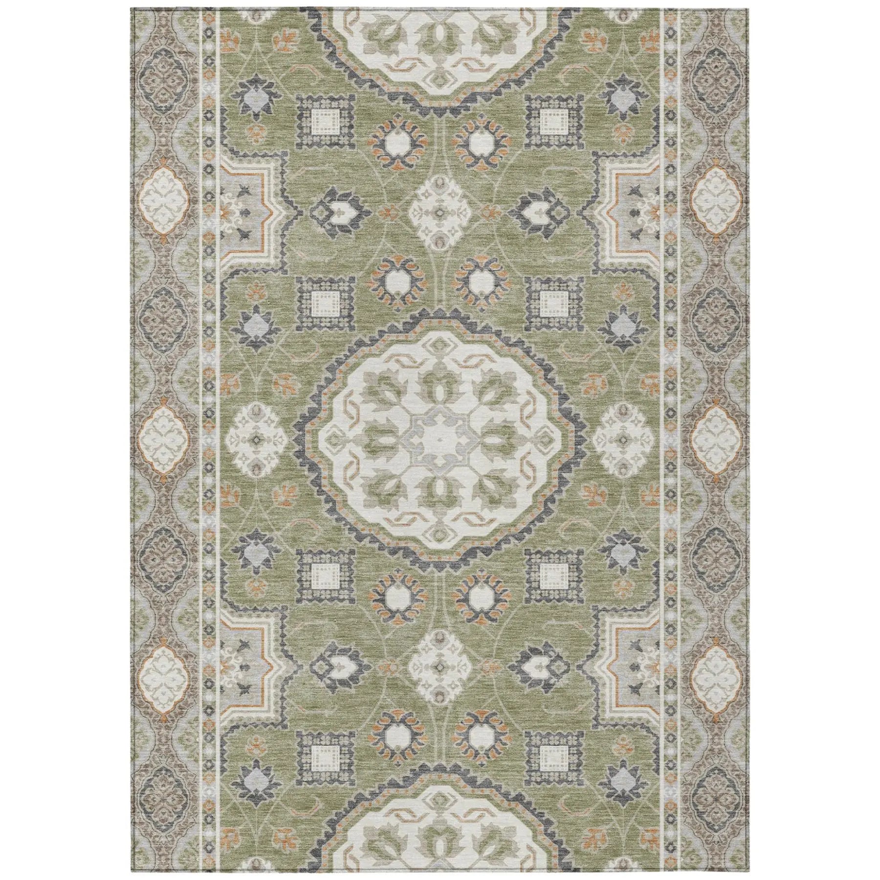 8' X 10' Sage And Green Floral Medallion Washable Indoor Outdoor Area Rug Homeroots Outdoor
