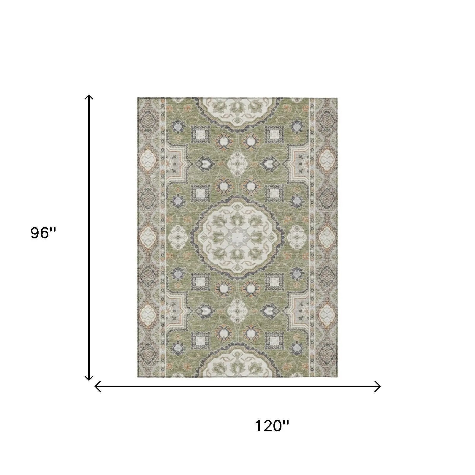 8' X 10' Sage And Green Floral Medallion Washable Indoor Outdoor Area Rug Homeroots Outdoor