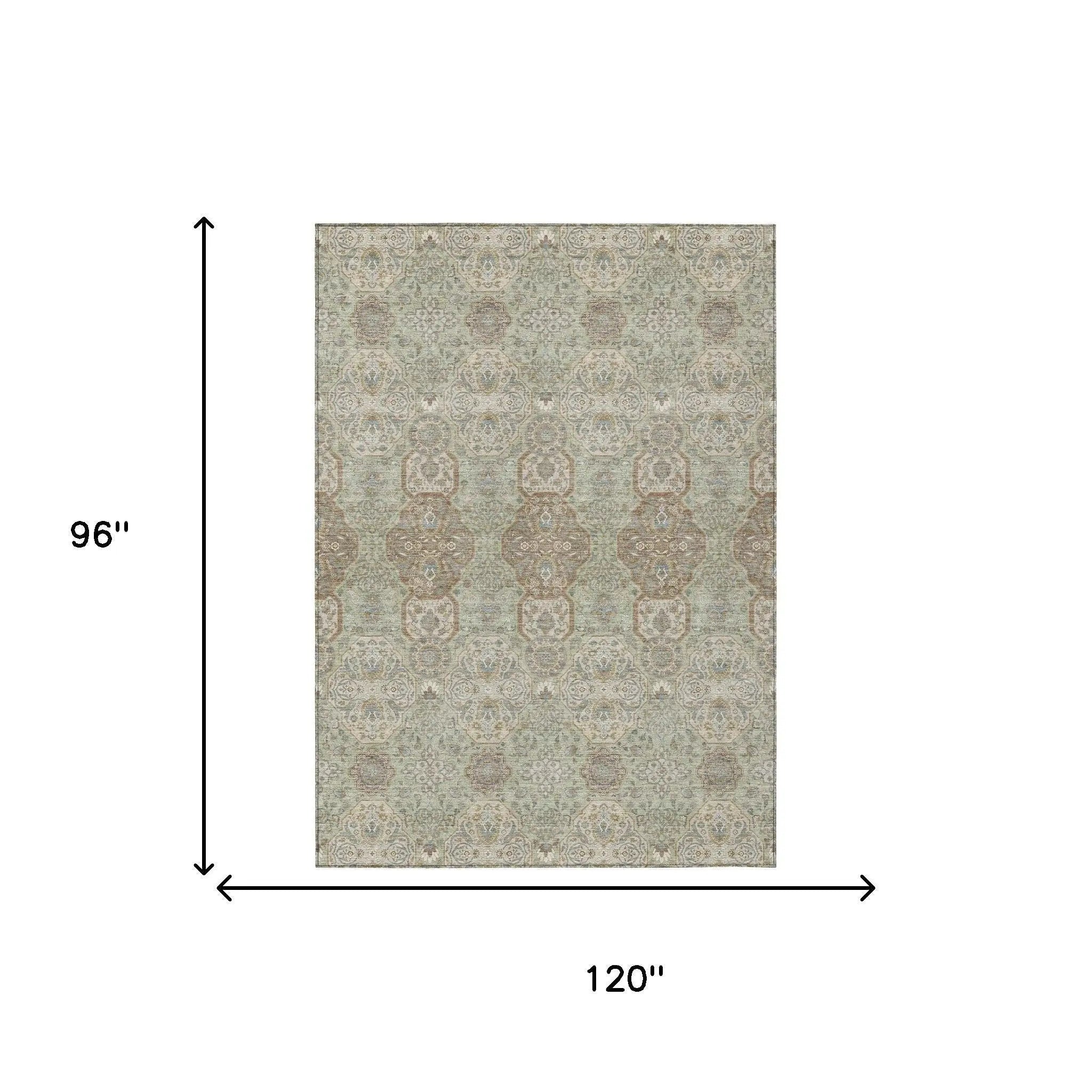 8' X 10' Sage And Green Floral Washable Indoor Outdoor Area Rug Homeroots Outdoor