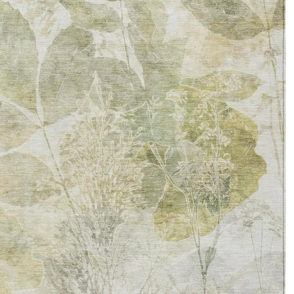 8' X 10' Sage And Green Floral Washable Indoor Outdoor Area Rug Homeroots Outdoor