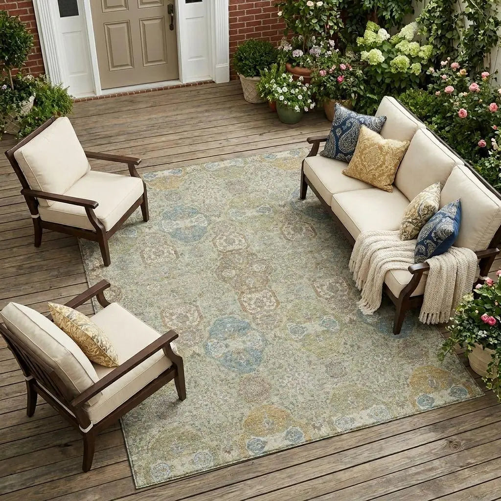 8' X 10' Sage And Green Floral Washable Indoor Outdoor Area Rug Homeroots Outdoor
