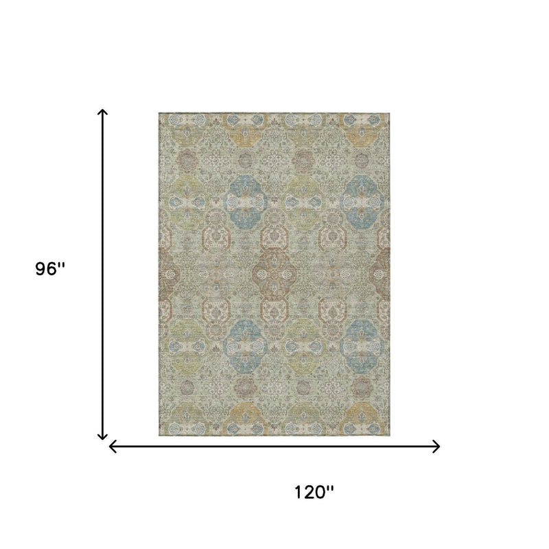 8' X 10' Sage And Green Floral Washable Indoor Outdoor Area Rug Homeroots Outdoor