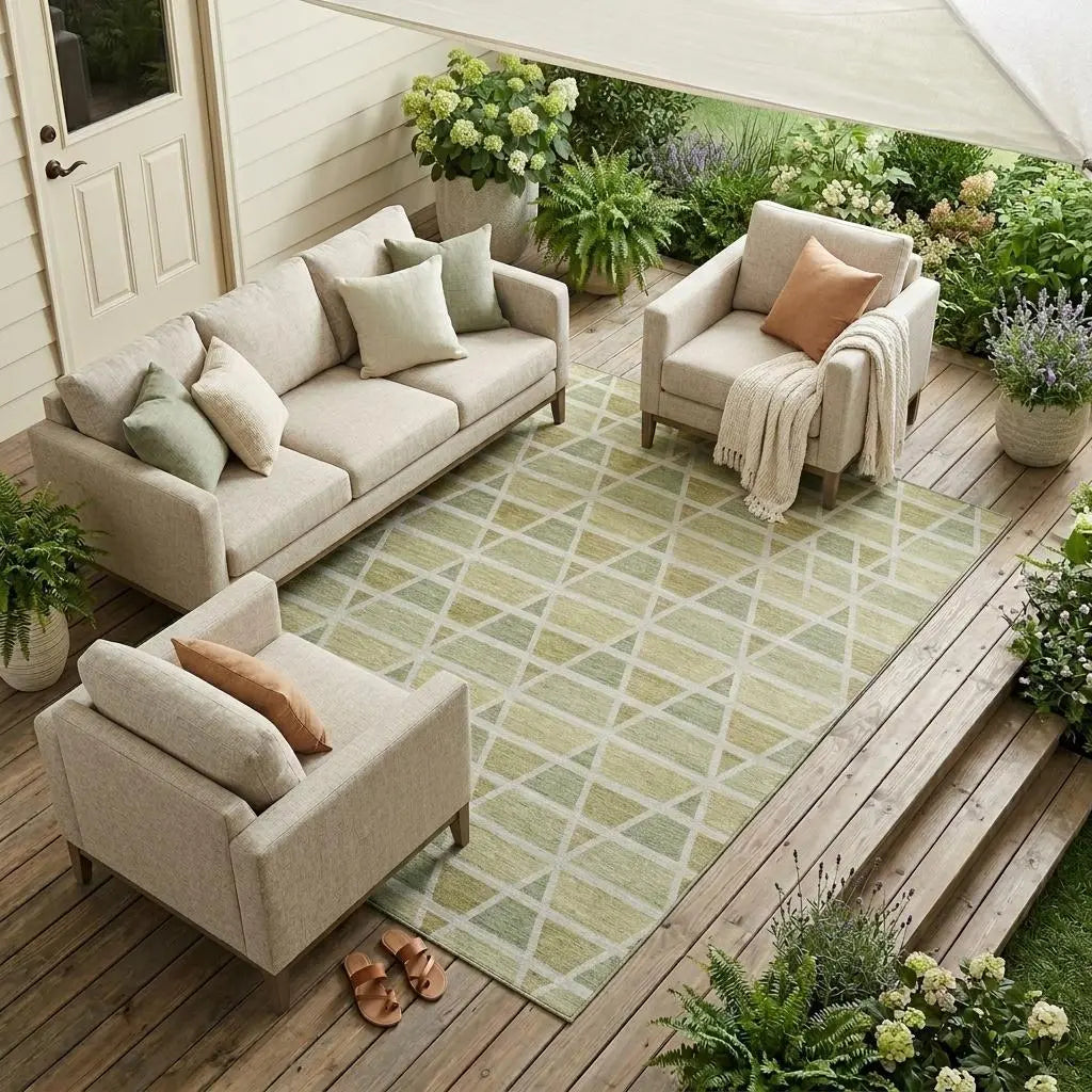 8' X 10' Sage And Green Geometric Washable Indoor Outdoor Area Rug Homeroots Outdoor