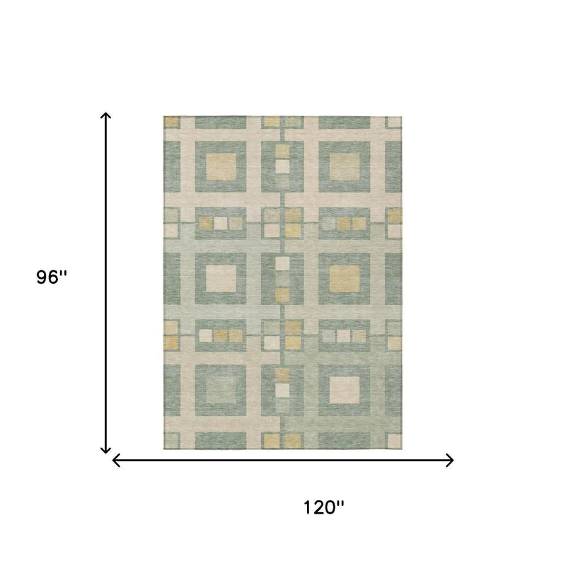 8' X 10' Sage And Green Geometric Washable Indoor Outdoor Area Rug Homeroots Outdoor