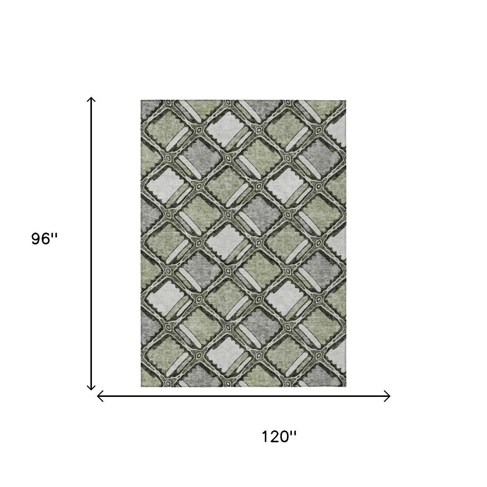 8' X 10' Sage And Green Geometric Washable Indoor Outdoor Area Rug Homeroots Outdoor