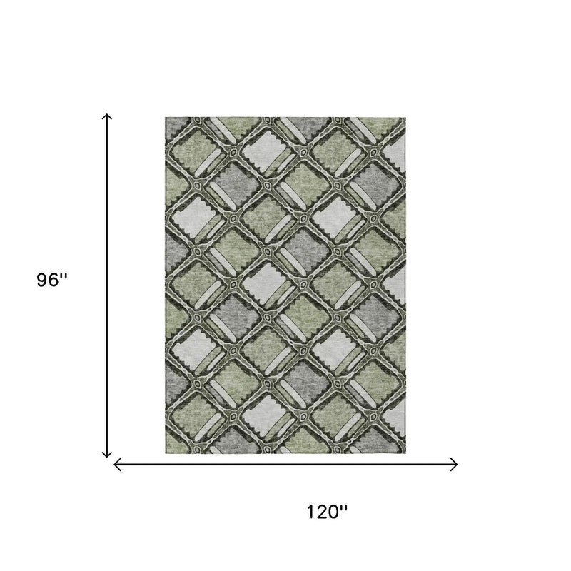 8' X 10' Sage And Green Geometric Washable Indoor Outdoor Area Rug Homeroots Outdoor