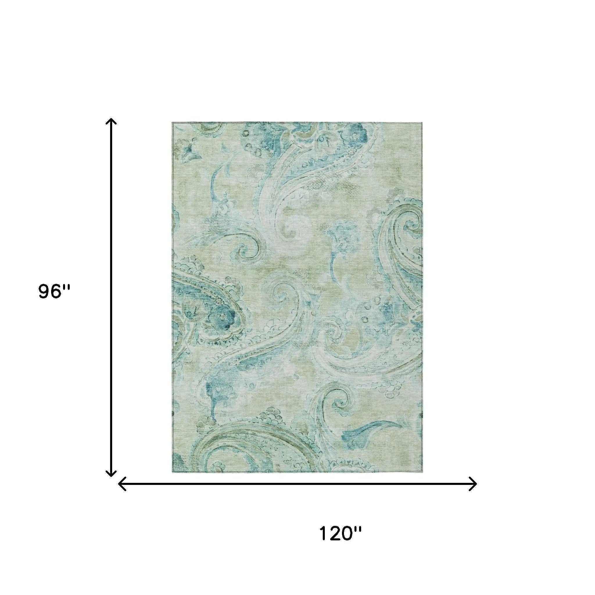 8' X 10' Sage And Green Paisley Washable Indoor Outdoor Area Rug Homeroots Outdoor