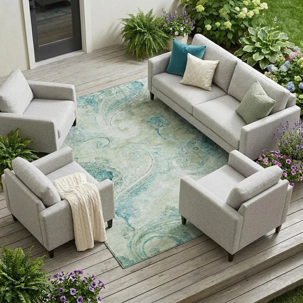 8' X 10' Sage And Green Paisley Washable Indoor Outdoor Area Rug Homeroots Outdoor