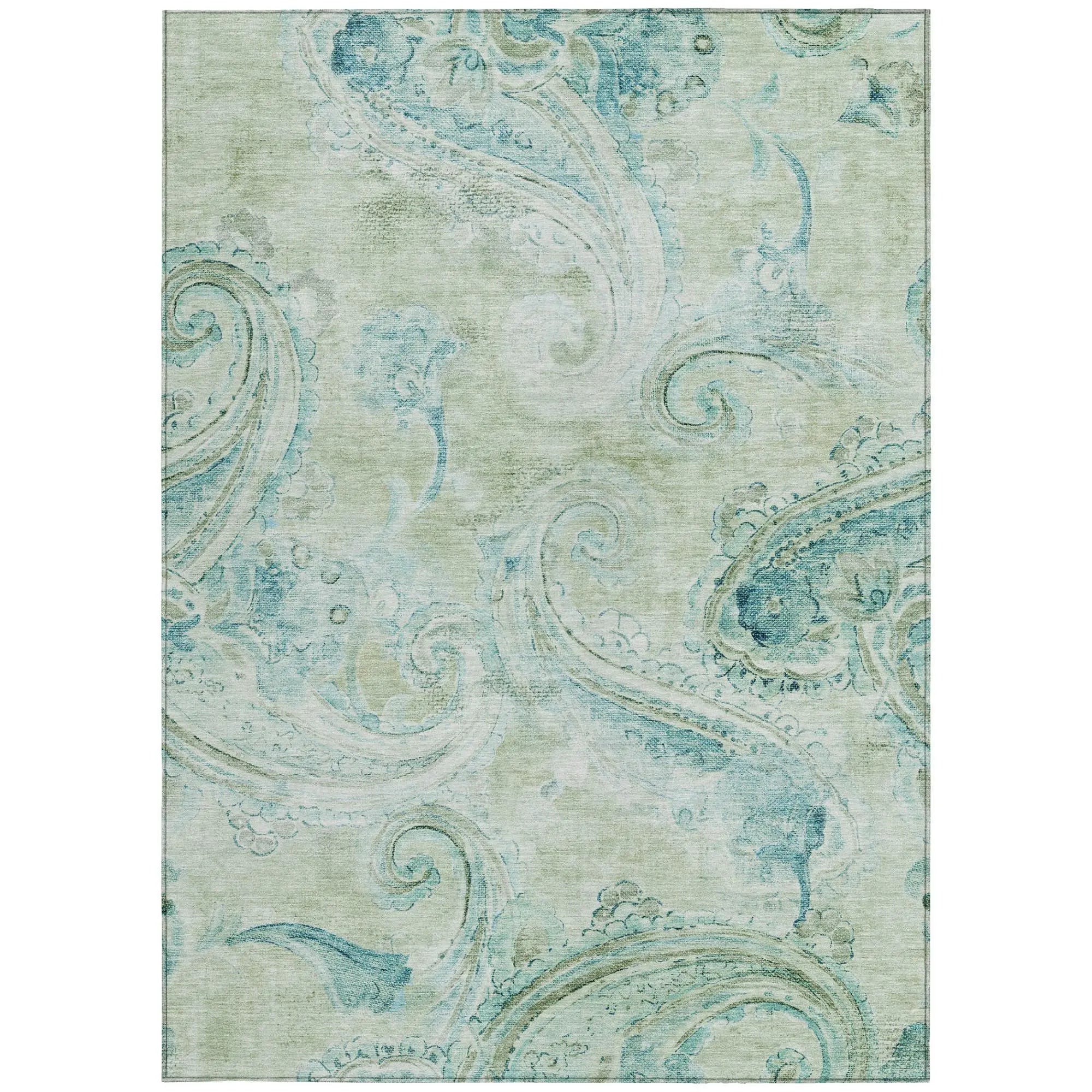 8' X 10' Sage And Green Paisley Washable Indoor Outdoor Area Rug Homeroots Outdoor