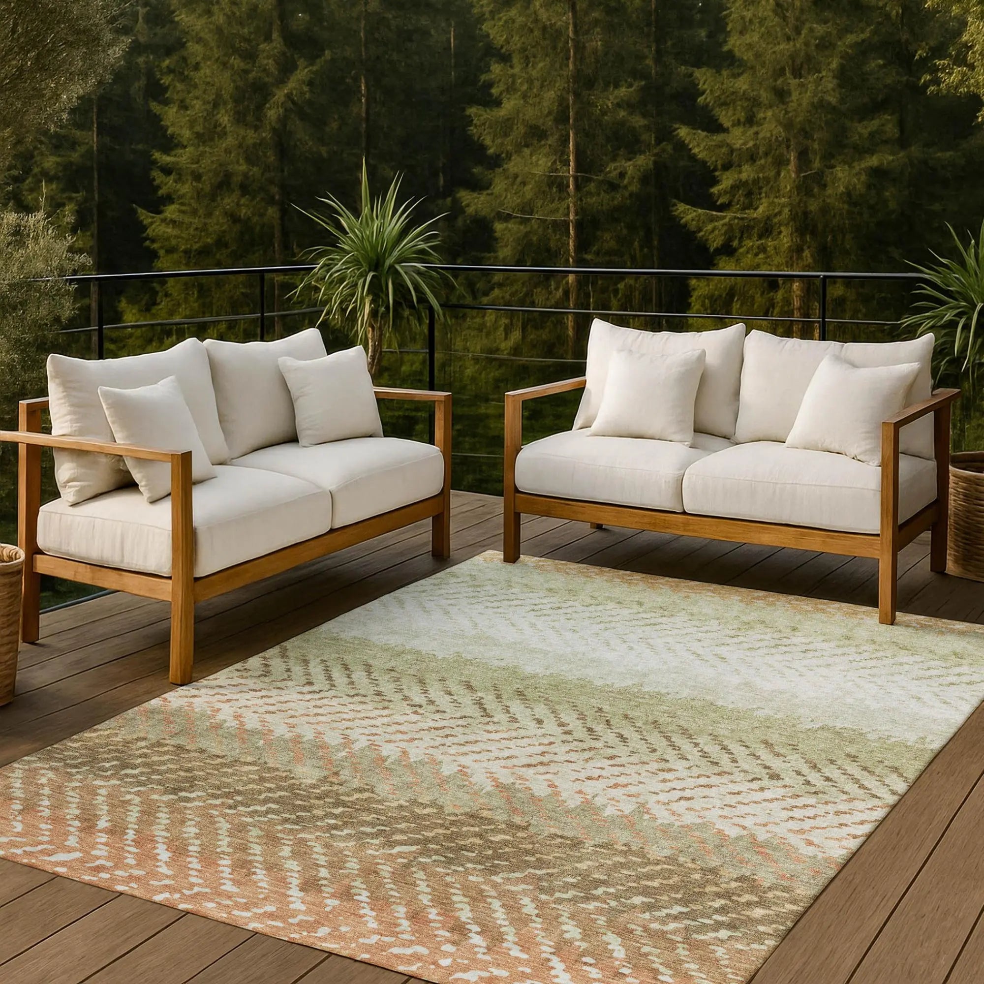 8' X 10' Sage And Green Striped Washable Indoor Outdoor Area Rug Homeroots Outdoor