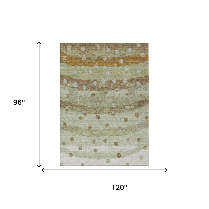8' X 10' Sage And Green Striped Washable Indoor Outdoor Area Rug Homeroots Outdoor