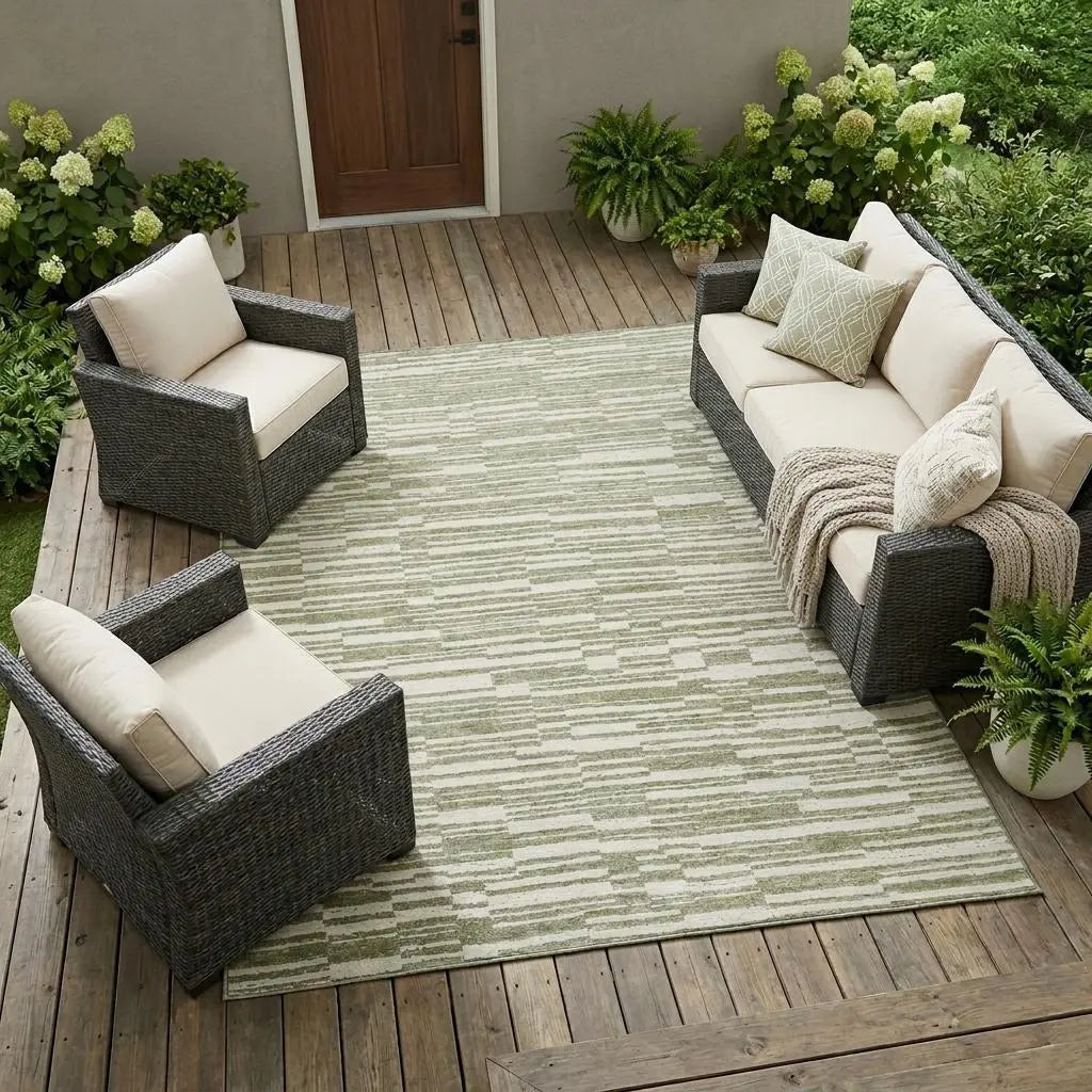 8' X 10' Sage And Green Striped Washable Indoor Outdoor Area Rug Homeroots Outdoor