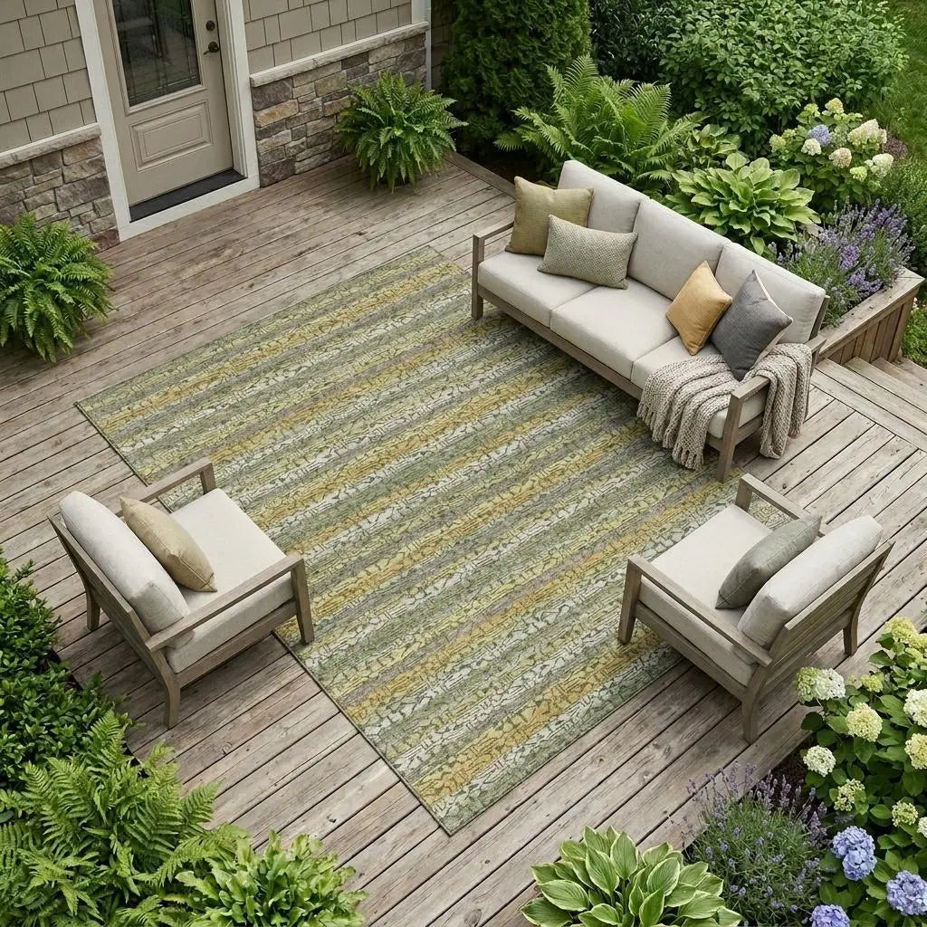 8' X 10' Sage And Green Striped Washable Indoor Outdoor Area Rug Homeroots Outdoor