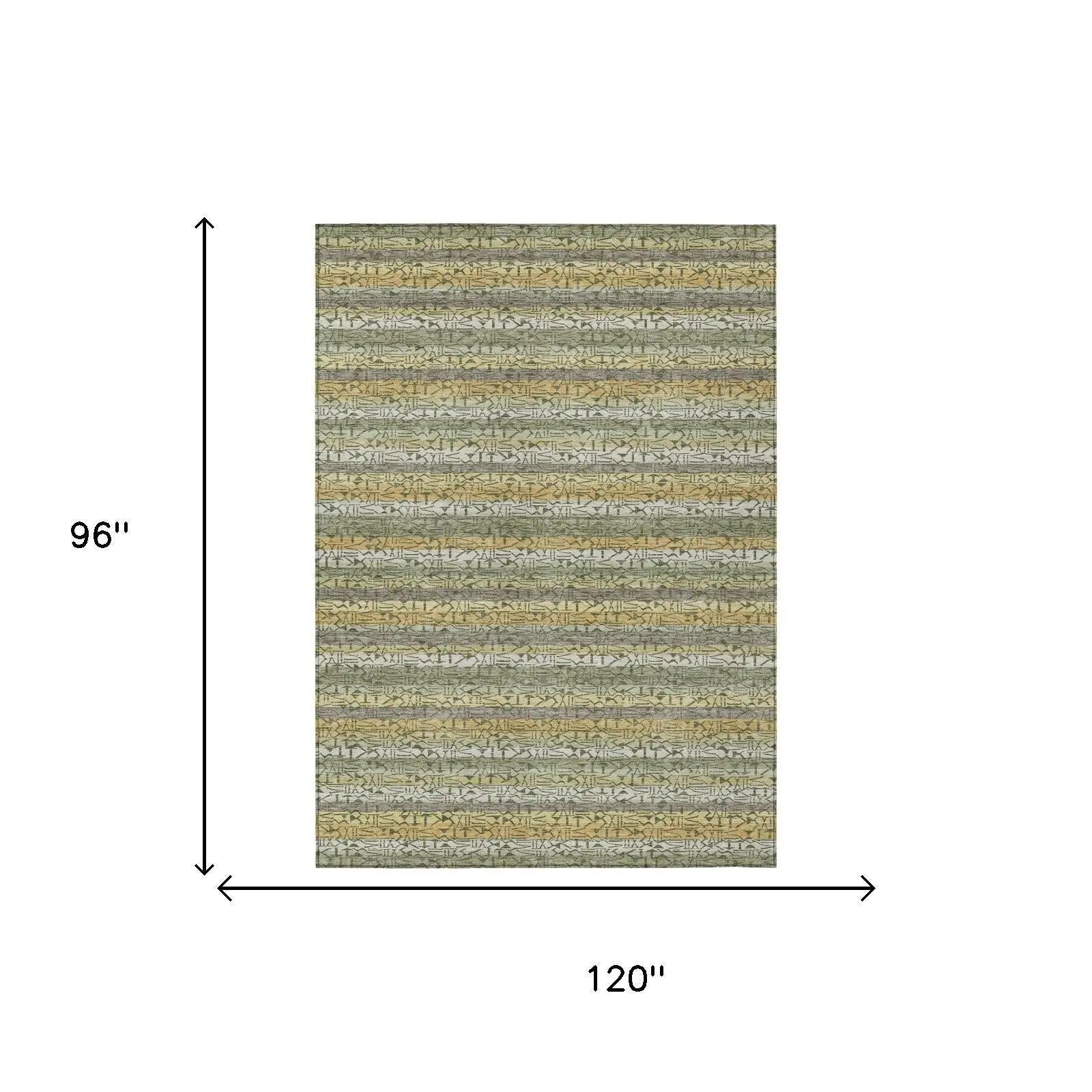 8' X 10' Sage And Green Striped Washable Indoor Outdoor Area Rug Homeroots Outdoor