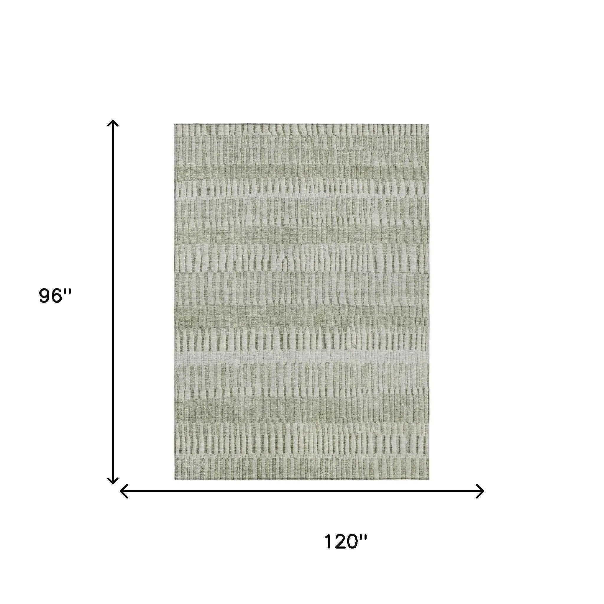 8' X 10' Sage And Green Striped Washable Indoor Outdoor Area Rug Homeroots Outdoor