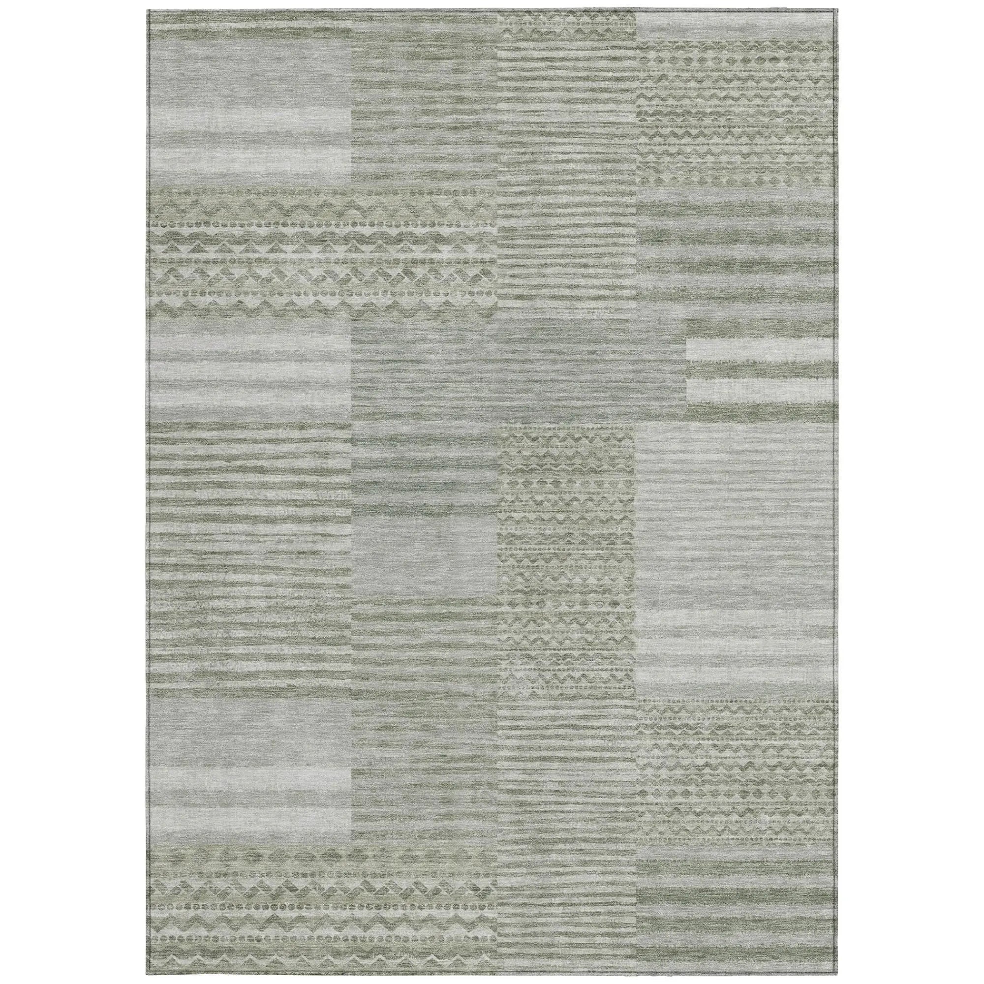 8' X 10' Sage And Green Striped Washable Indoor Outdoor Area Rug Homeroots Outdoor