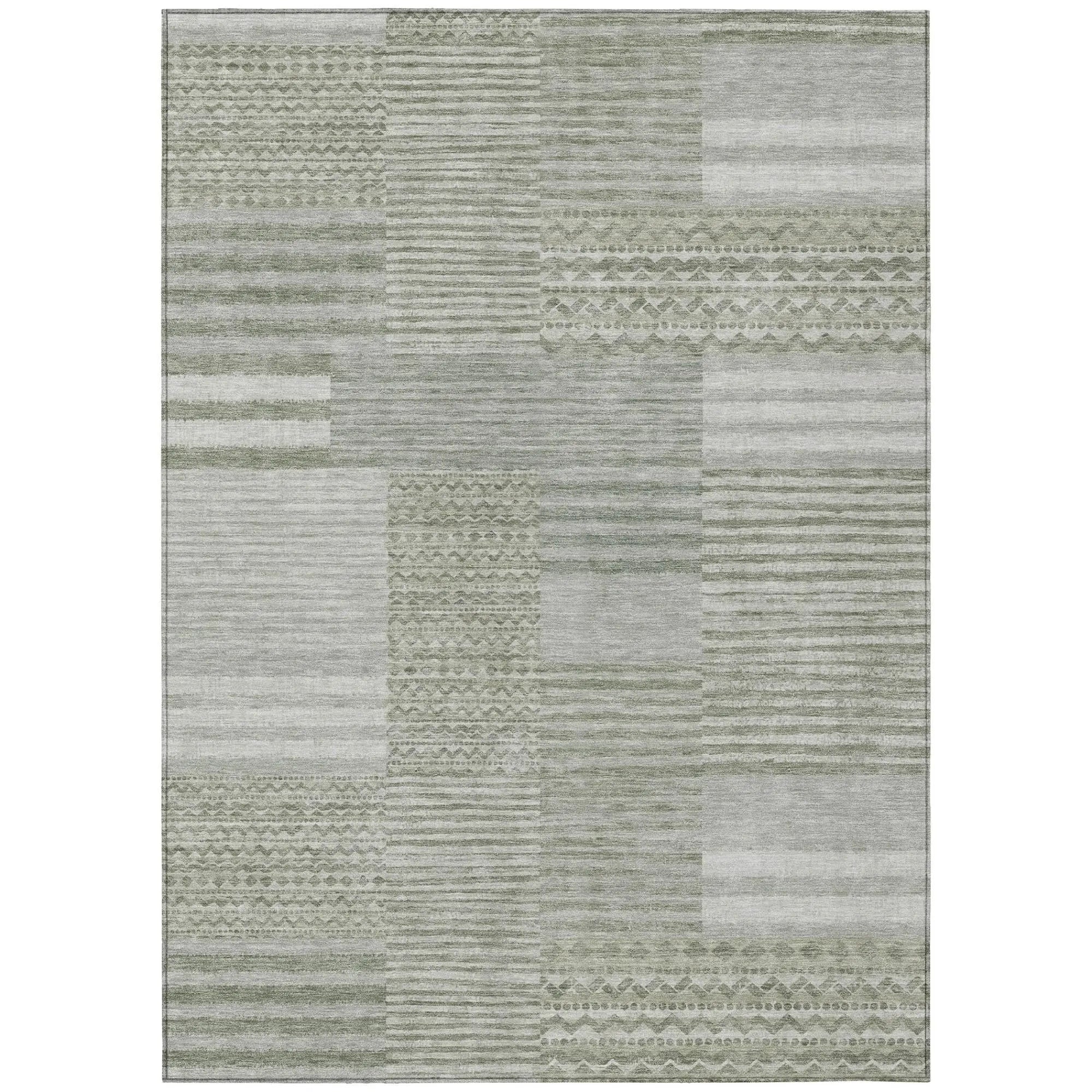 8' X 10' Sage And Green Striped Washable Indoor Outdoor Area Rug Homeroots Outdoor