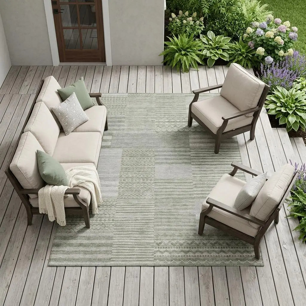 8' X 10' Sage And Green Striped Washable Indoor Outdoor Area Rug Homeroots Outdoor