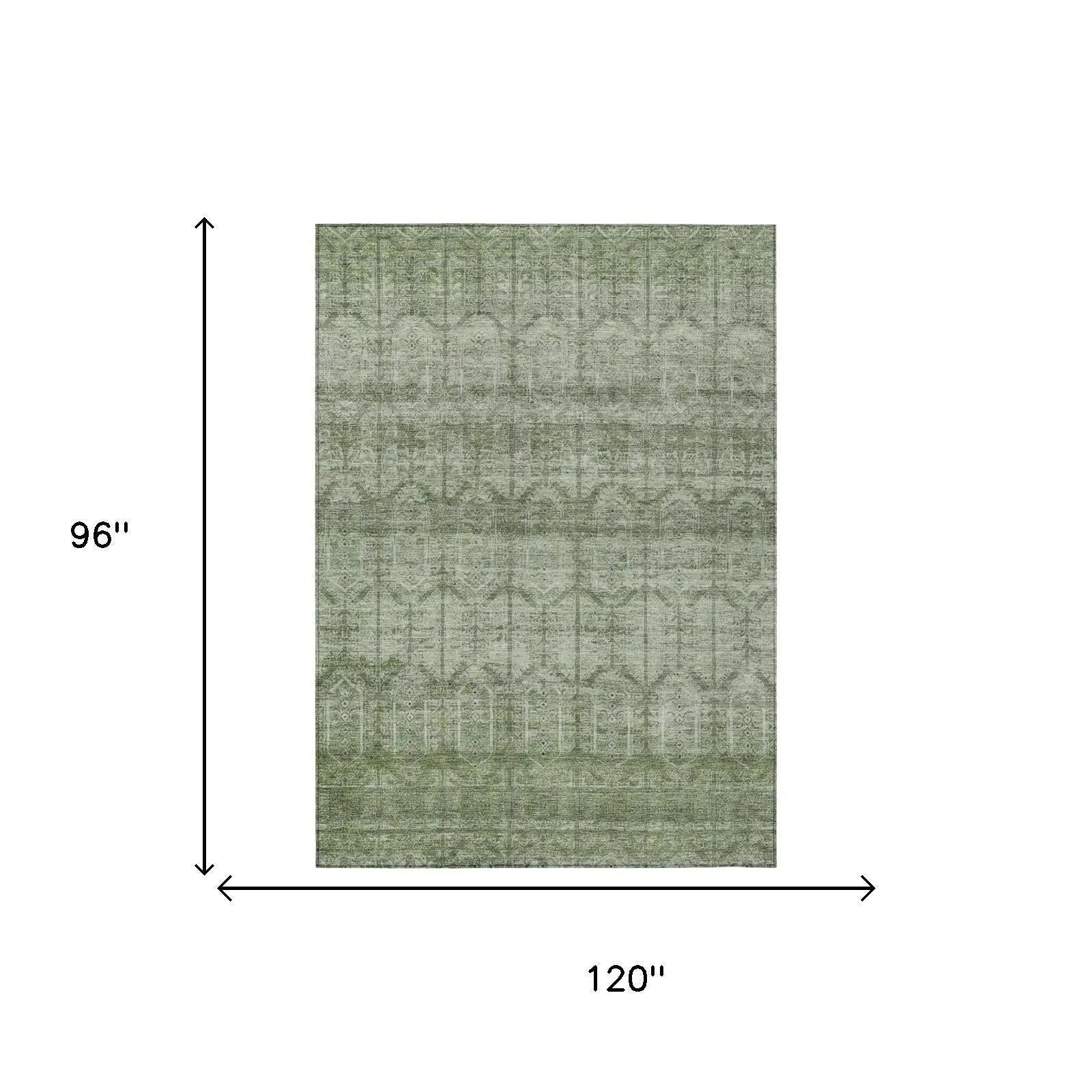 8' X 10' Sage And Green Tribal Washable Indoor Outdoor Area Rug Homeroots Outdoor