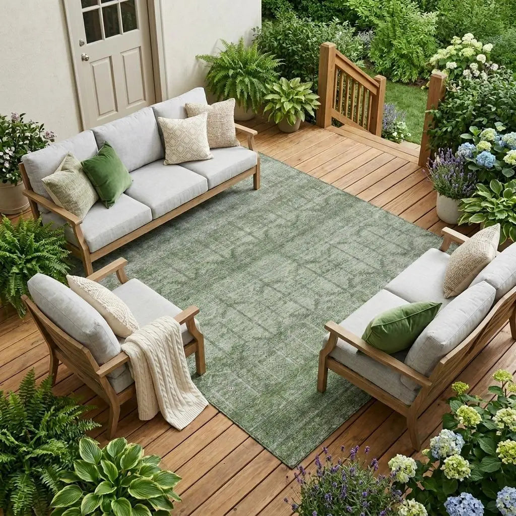 8' X 10' Sage And Green Tribal Washable Indoor Outdoor Area Rug Homeroots Outdoor