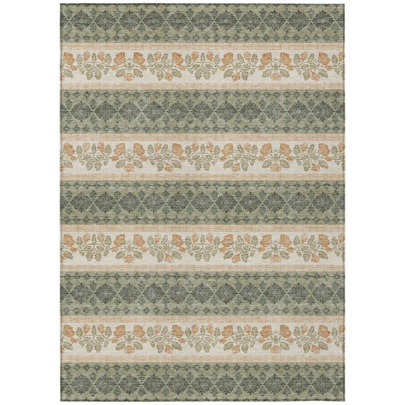8' X 10' Sage And Ivory Striped Washable Indoor Outdoor Area Rug Homeroots Outdoor