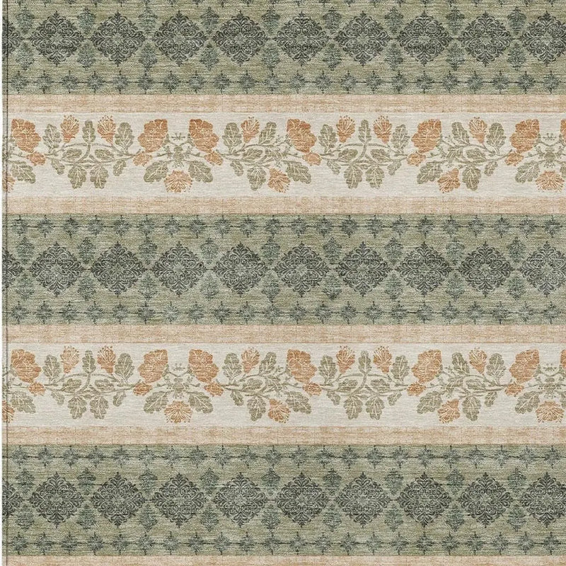 8' X 10' Sage And Ivory Striped Washable Indoor Outdoor Area Rug Homeroots Outdoor