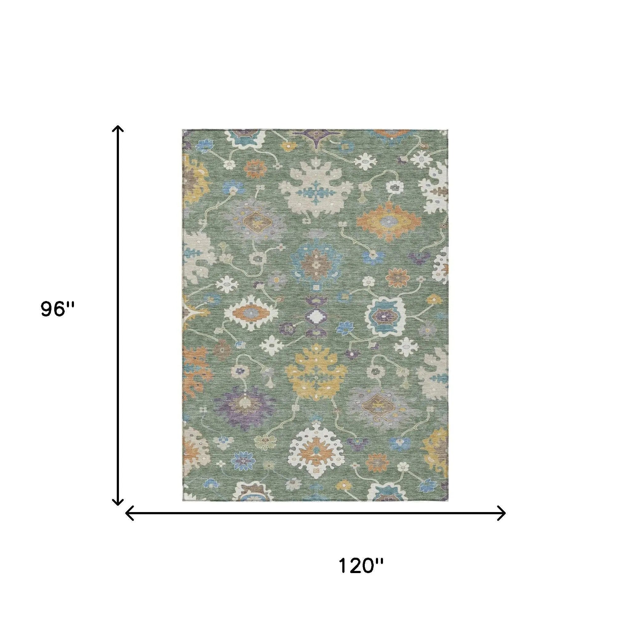 8' X 10' Sage And Orange Oriental Washable Indoor Outdoor Area Rug Homeroots Outdoor