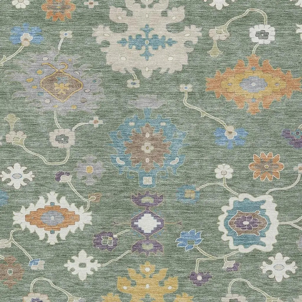 8' X 10' Sage And Orange Oriental Washable Indoor Outdoor Area Rug Homeroots Outdoor