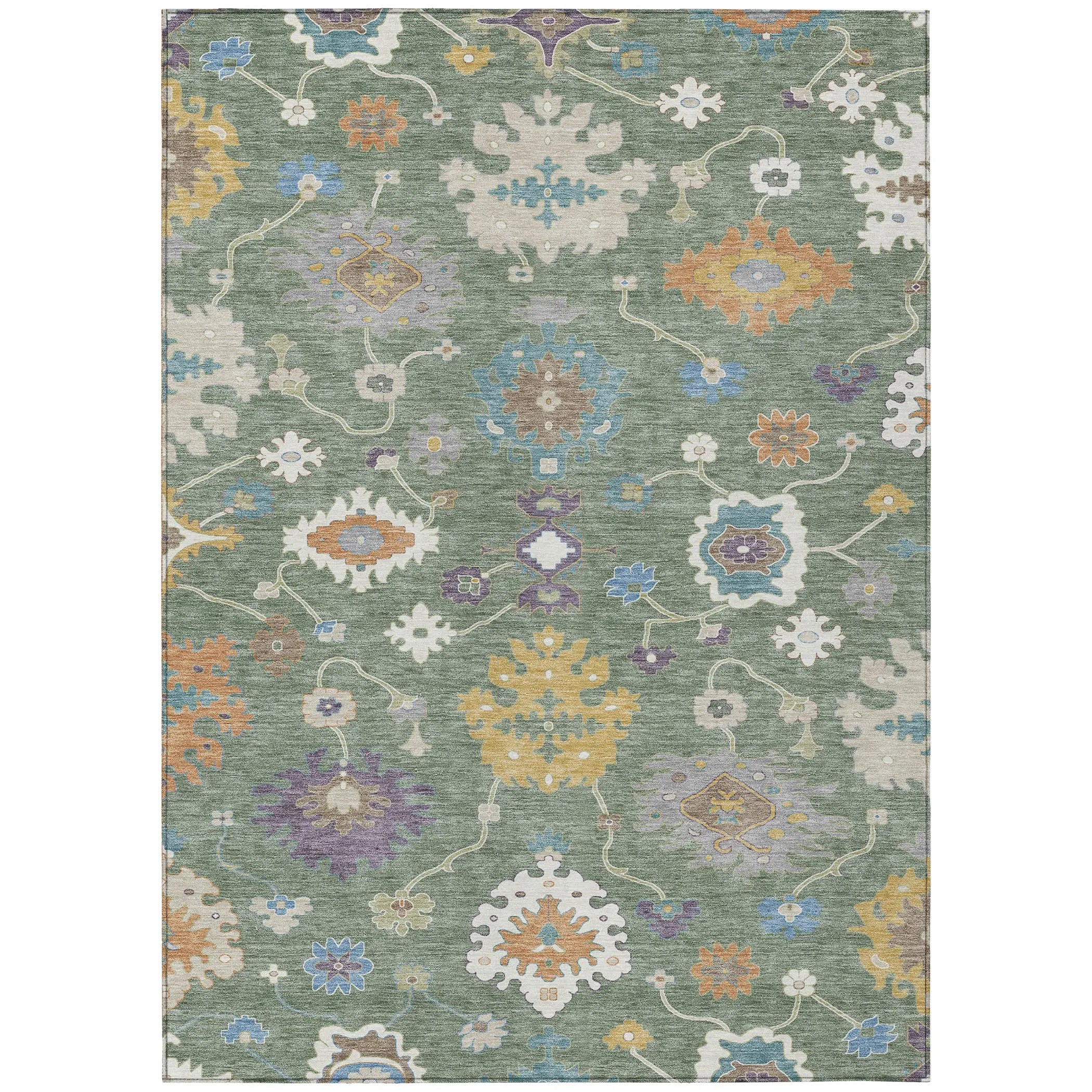 8' X 10' Sage And Orange Oriental Washable Indoor Outdoor Area Rug Homeroots Outdoor