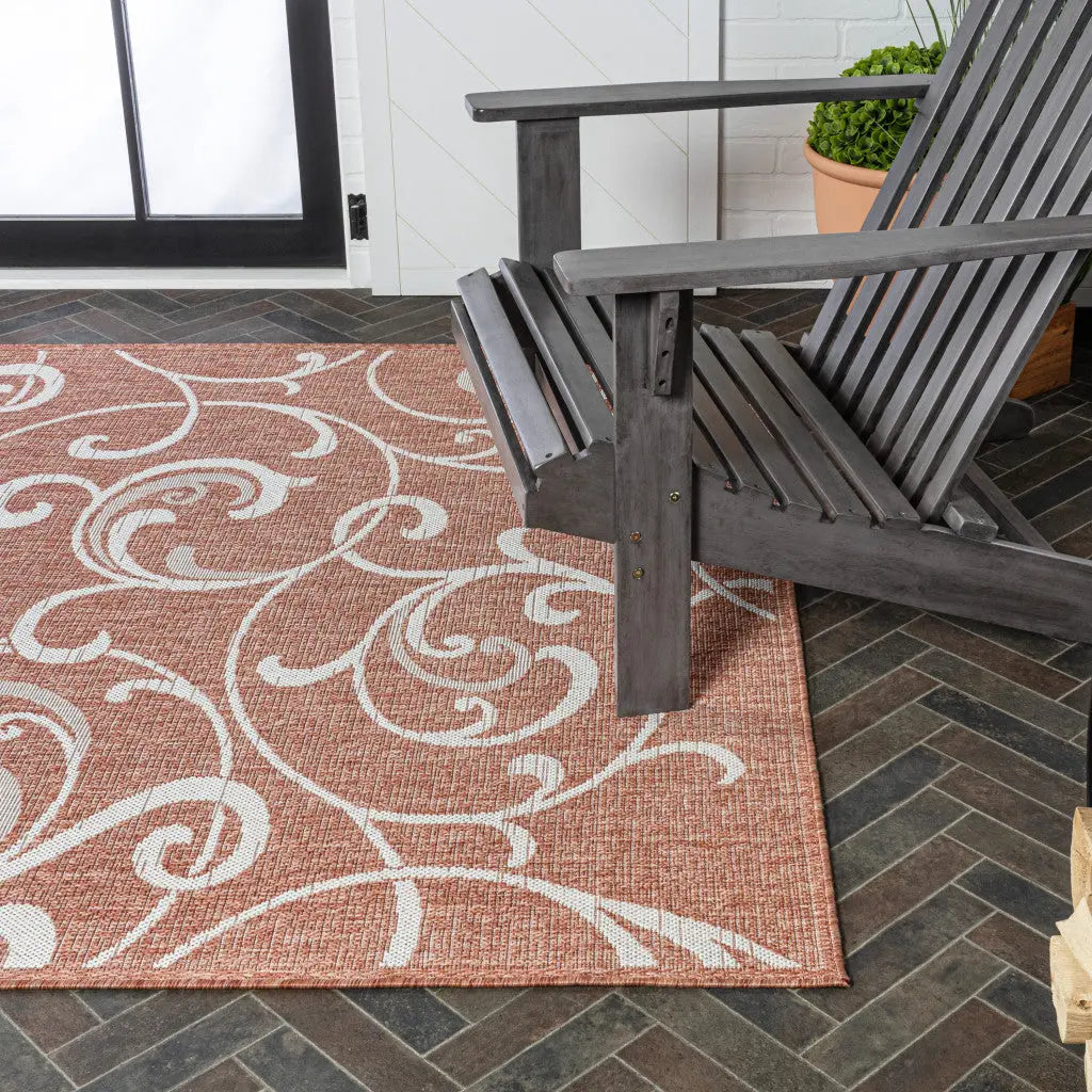 8' X 10' Salmon And Cream Floral Indoor Outdoor Area Rug - GreatEagleInc