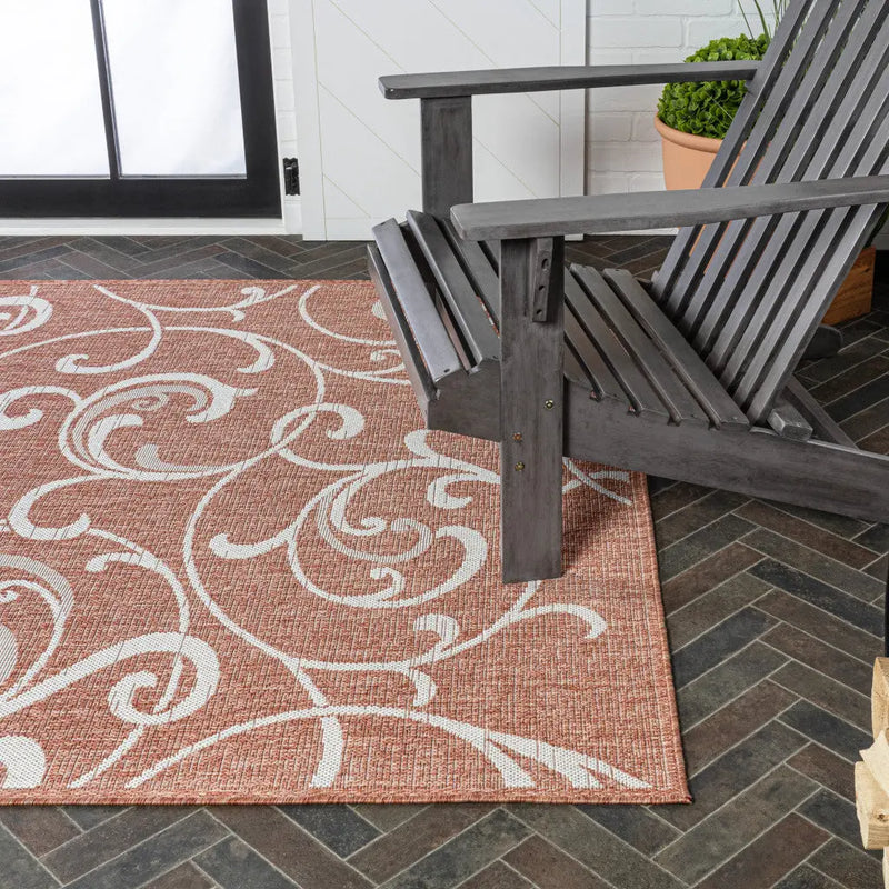 8' X 10' Salmon And Cream Floral Indoor Outdoor Area Rug - GreatEagleInc