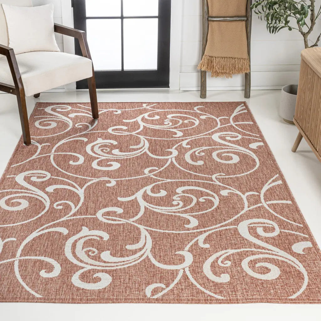 8' X 10' Salmon And Cream Floral Indoor Outdoor Area Rug - GreatEagleInc