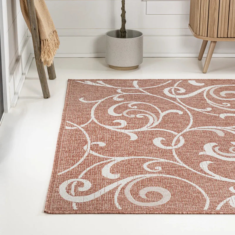 8' X 10' Salmon And Cream Floral Indoor Outdoor Area Rug - GreatEagleInc