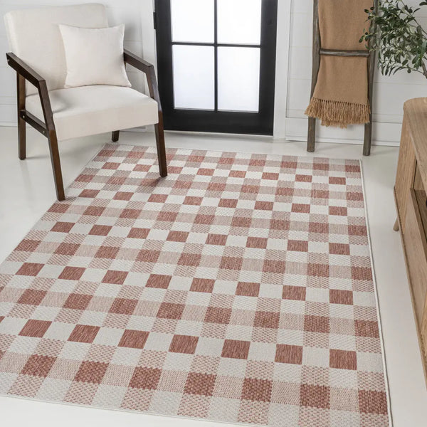 8' X 10' Salmon And Cream Geometric Indoor Outdoor Area Rug - GreatEagleInc