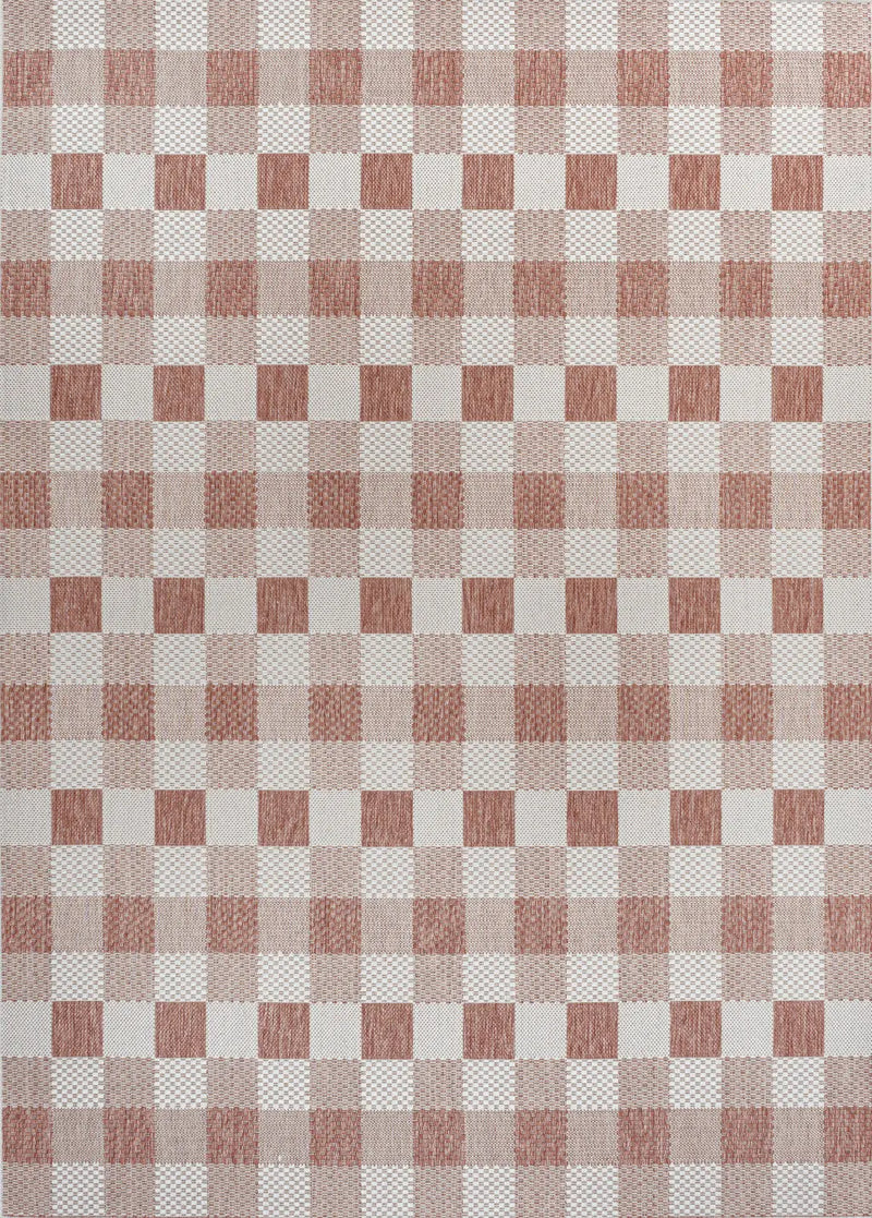 8' X 10' Salmon And Cream Geometric Indoor Outdoor Area Rug - GreatEagleInc