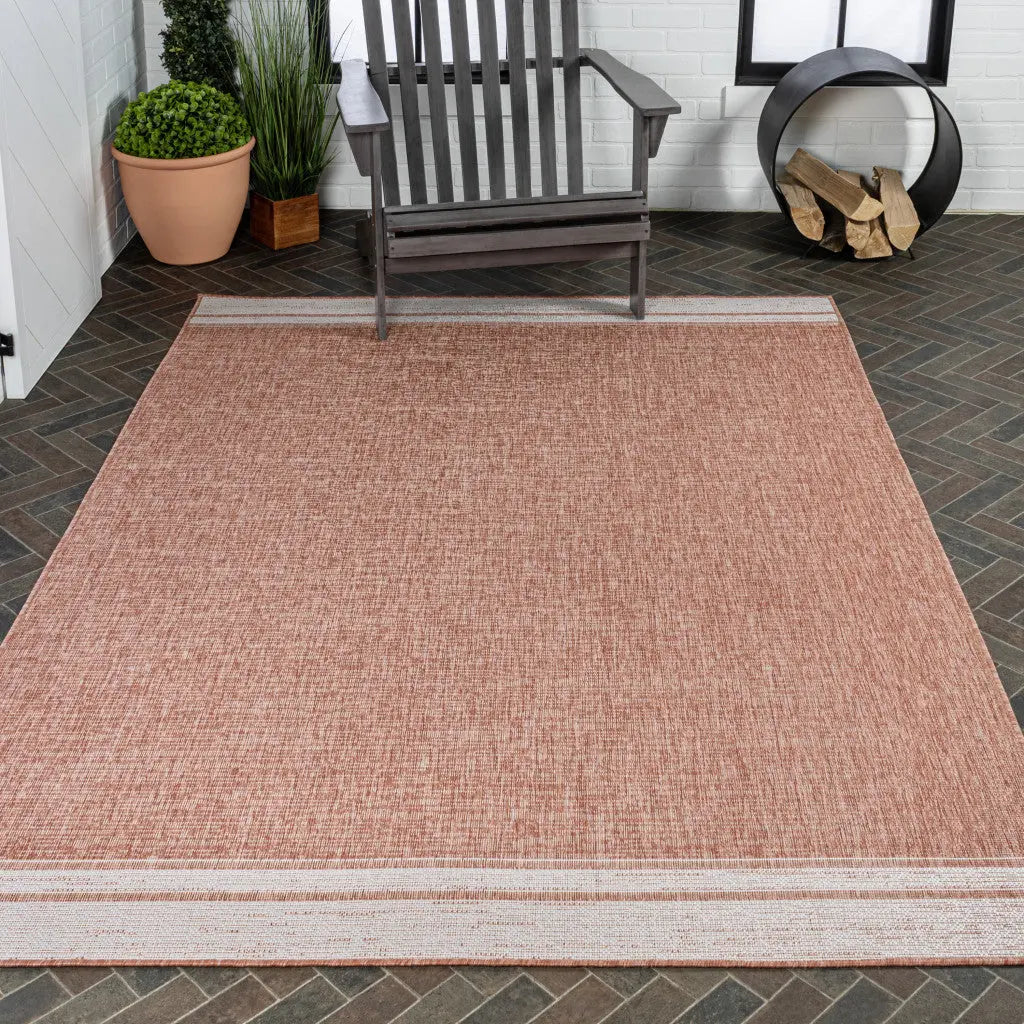 8' X 10' Salmon And Cream Indoor Outdoor Area Rug - GreatEagleInc
