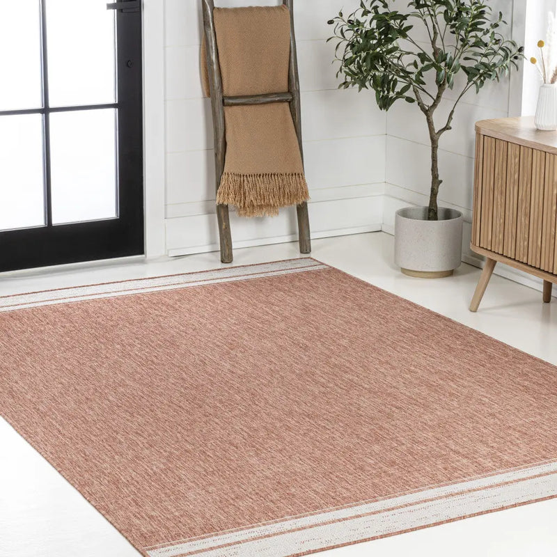 8' X 10' Salmon And Cream Indoor Outdoor Area Rug - GreatEagleInc