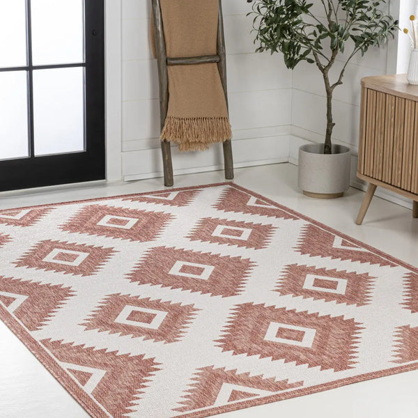 8' X 10' Salmon And Cream Moroccan Indoor Outdoor Area Rug Homeroots Outdoor