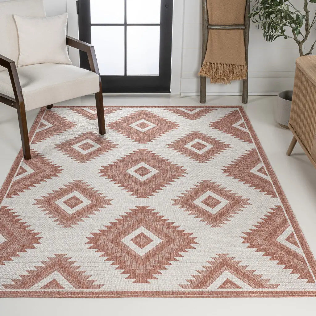 8' X 10' Salmon And Cream Moroccan Indoor Outdoor Area Rug Homeroots Outdoor