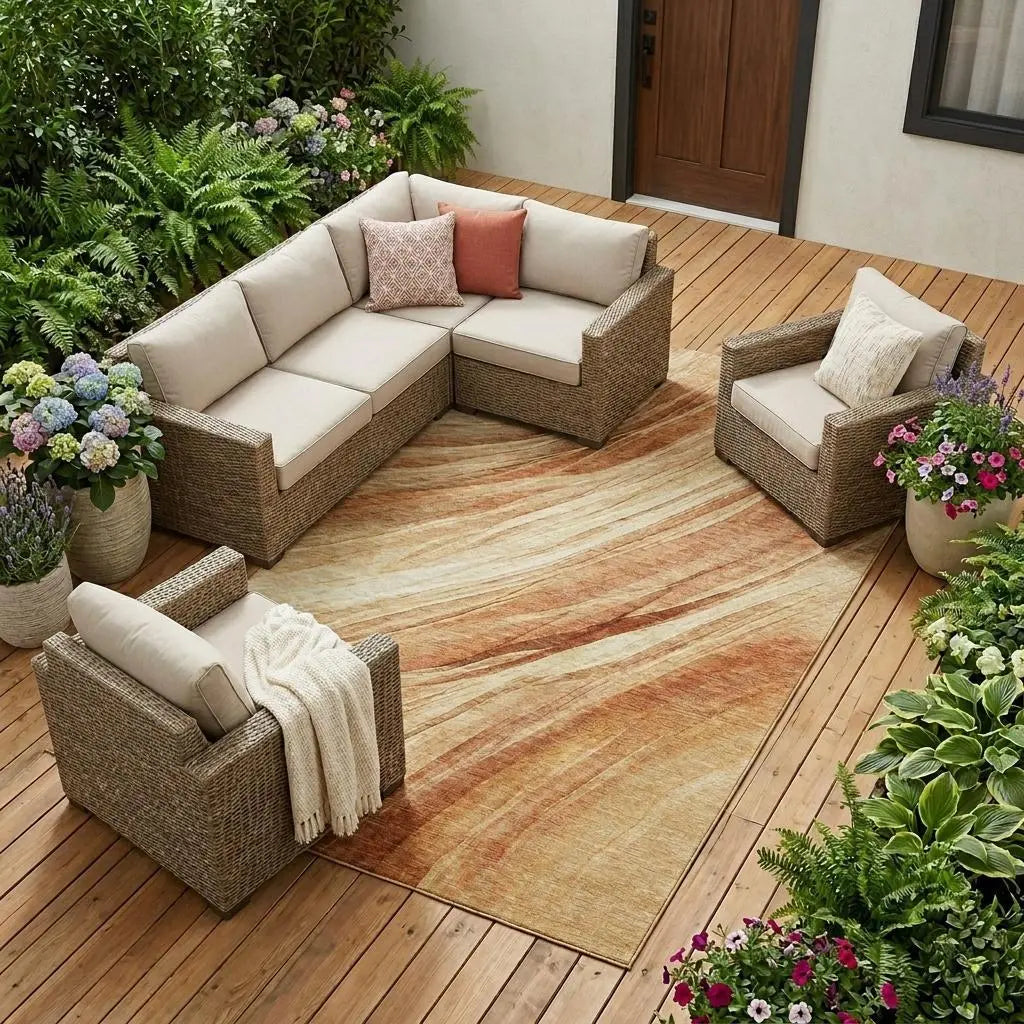 8' X 10' Salmon And Orange Abstract Washable Indoor Outdoor Area Rug Homeroots Outdoor