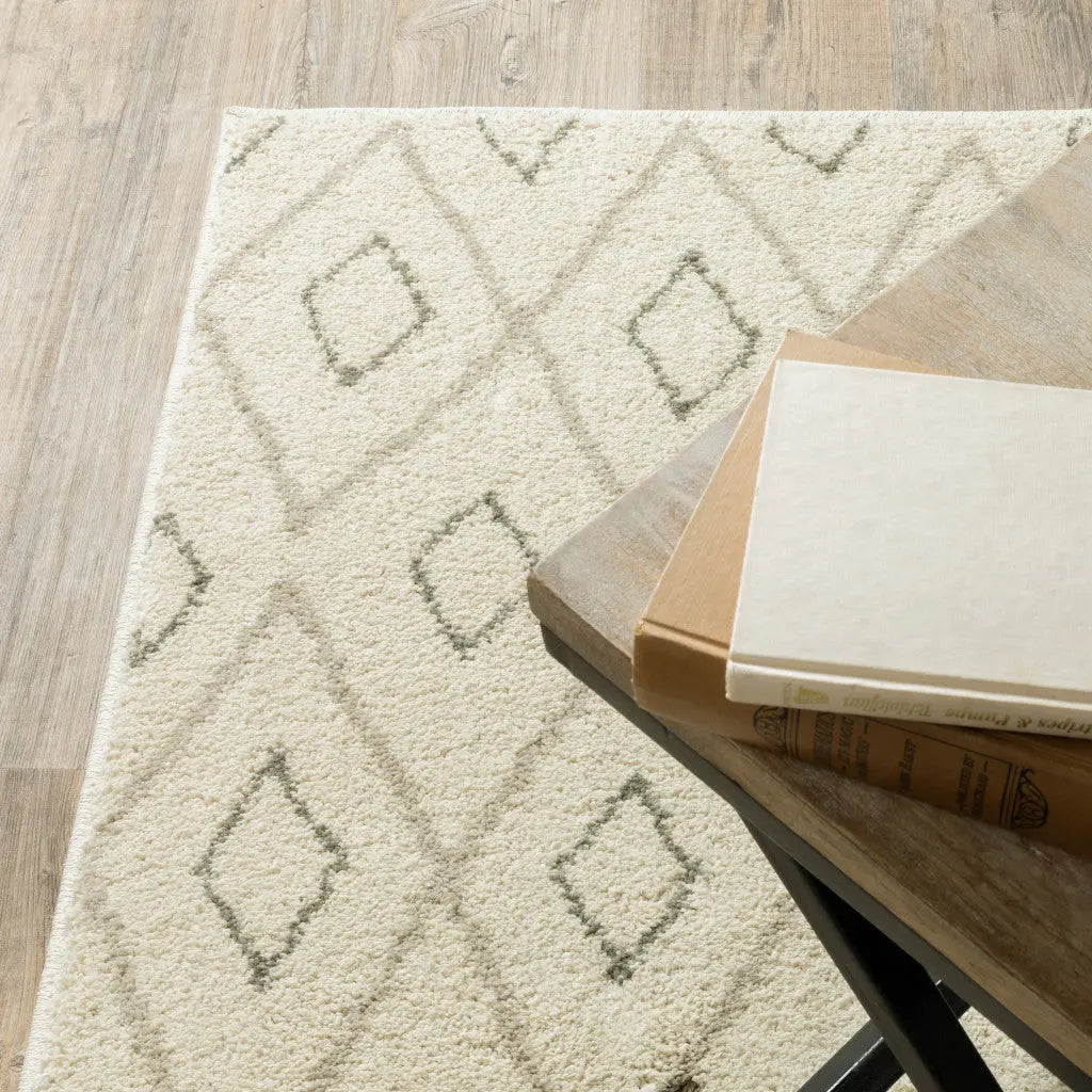 8' X 10' Sand Ash Grey And Ivory Geometric Power Loom Stain Resistant Area Rug Homeroots Home Decor