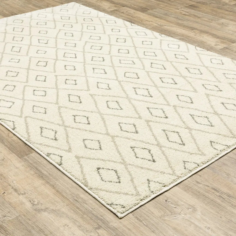 8' X 10' Sand Ash Grey And Ivory Geometric Power Loom Stain Resistant Area Rug Homeroots Home Decor