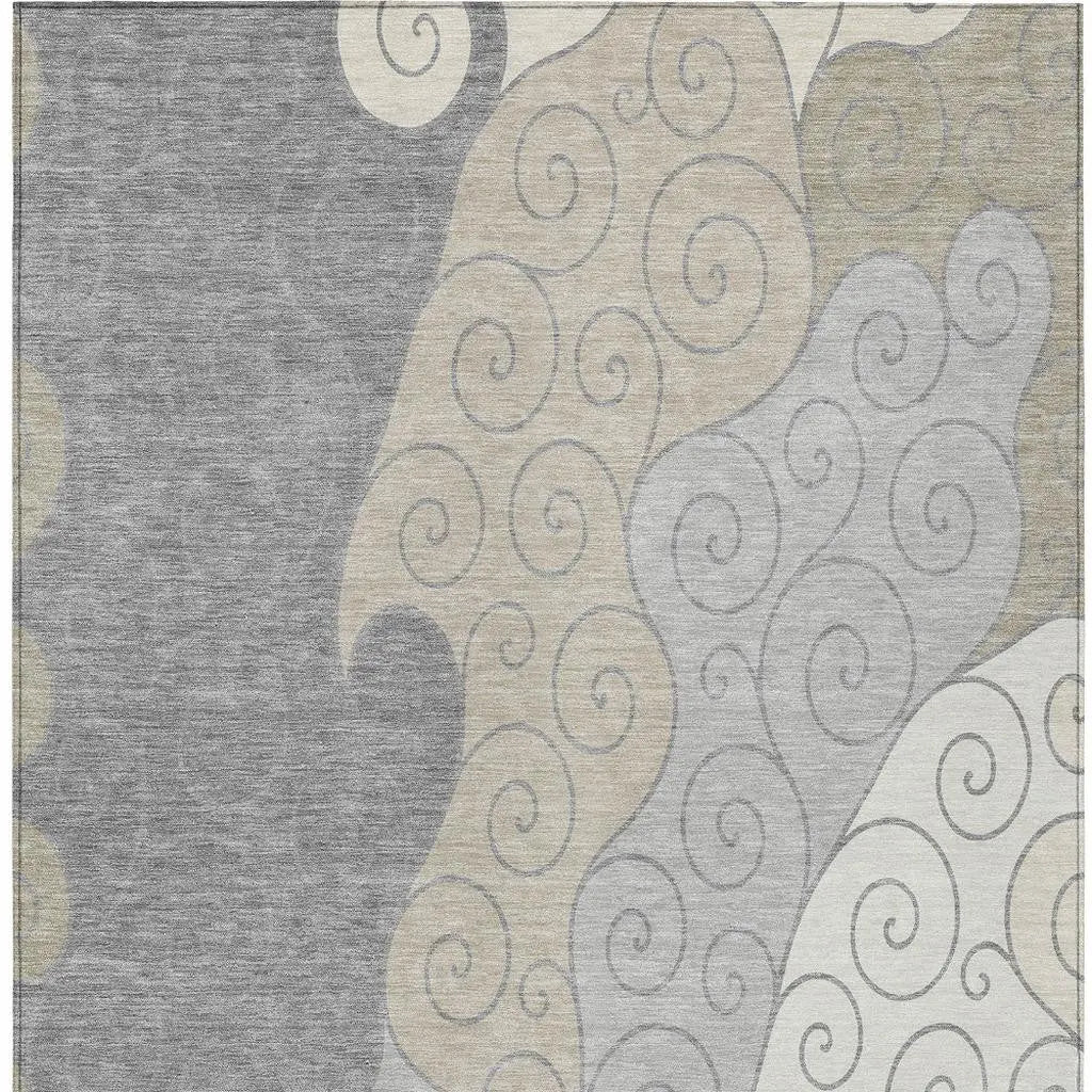 8' X 10' Silver And Beige Abstract Washable Indoor Outdoor Area Rug Homeroots Outdoor