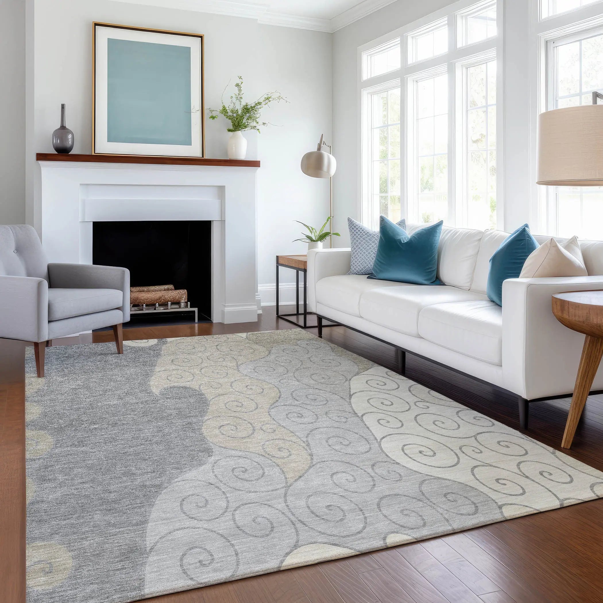 8' X 10' Silver And Beige Abstract Washable Indoor Outdoor Area Rug Homeroots Outdoor