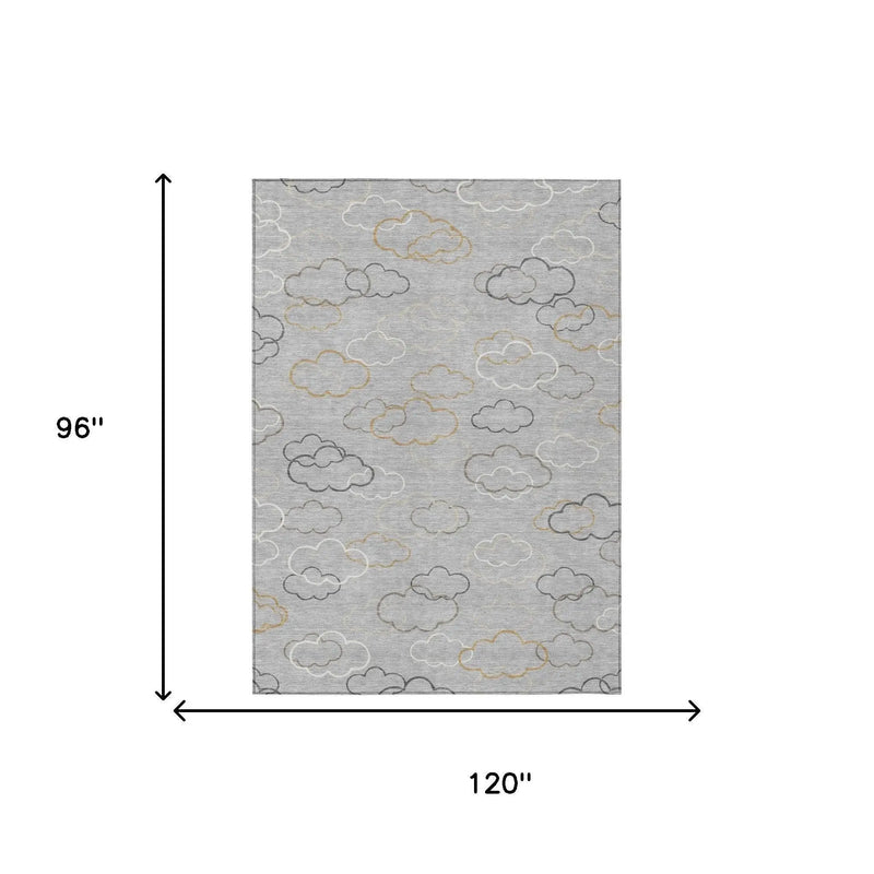8' X 10' Silver And Beige Abstract Washable Indoor Outdoor Area Rug Homeroots Outdoor