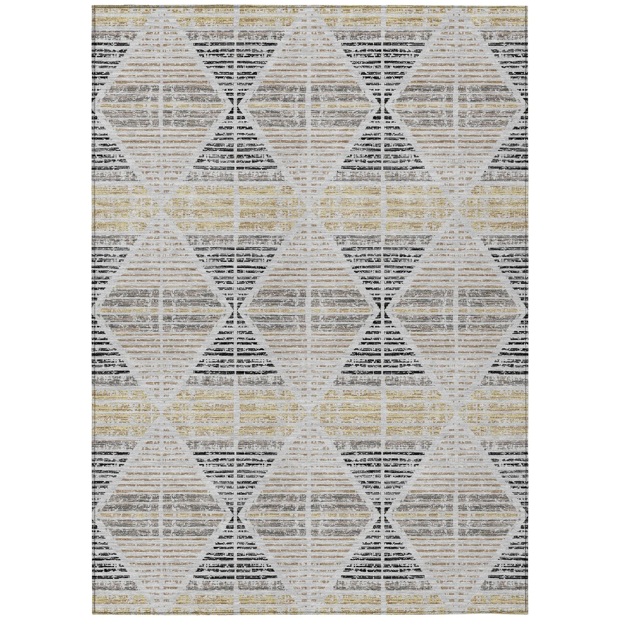 8' X 10' Silver And Beige Geometric Washable Indoor Outdoor Area Rug Homeroots Outdoor